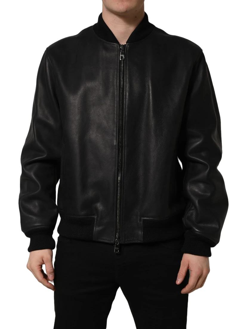 Black Leather Full Zip Men Biker Jacket