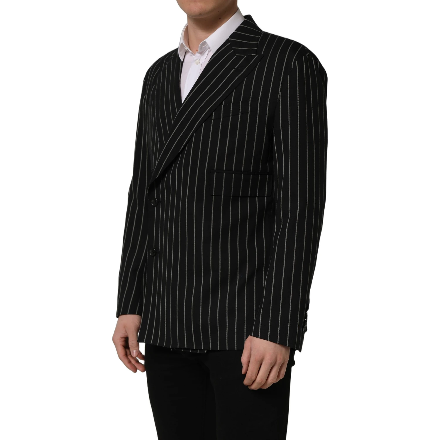 Black Stripes Wool Double Breasted Jacket