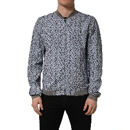 Light Blue Cotton Car Print Bomber Jacket