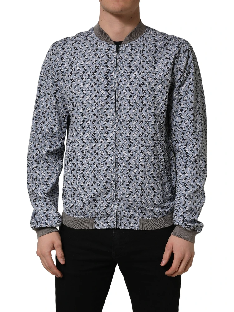 Light Blue Cotton Car Print Bomber Jacket alternative