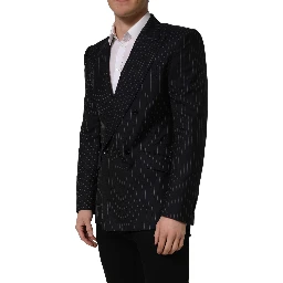 Black Stripes Wool Double Breasted Jacket