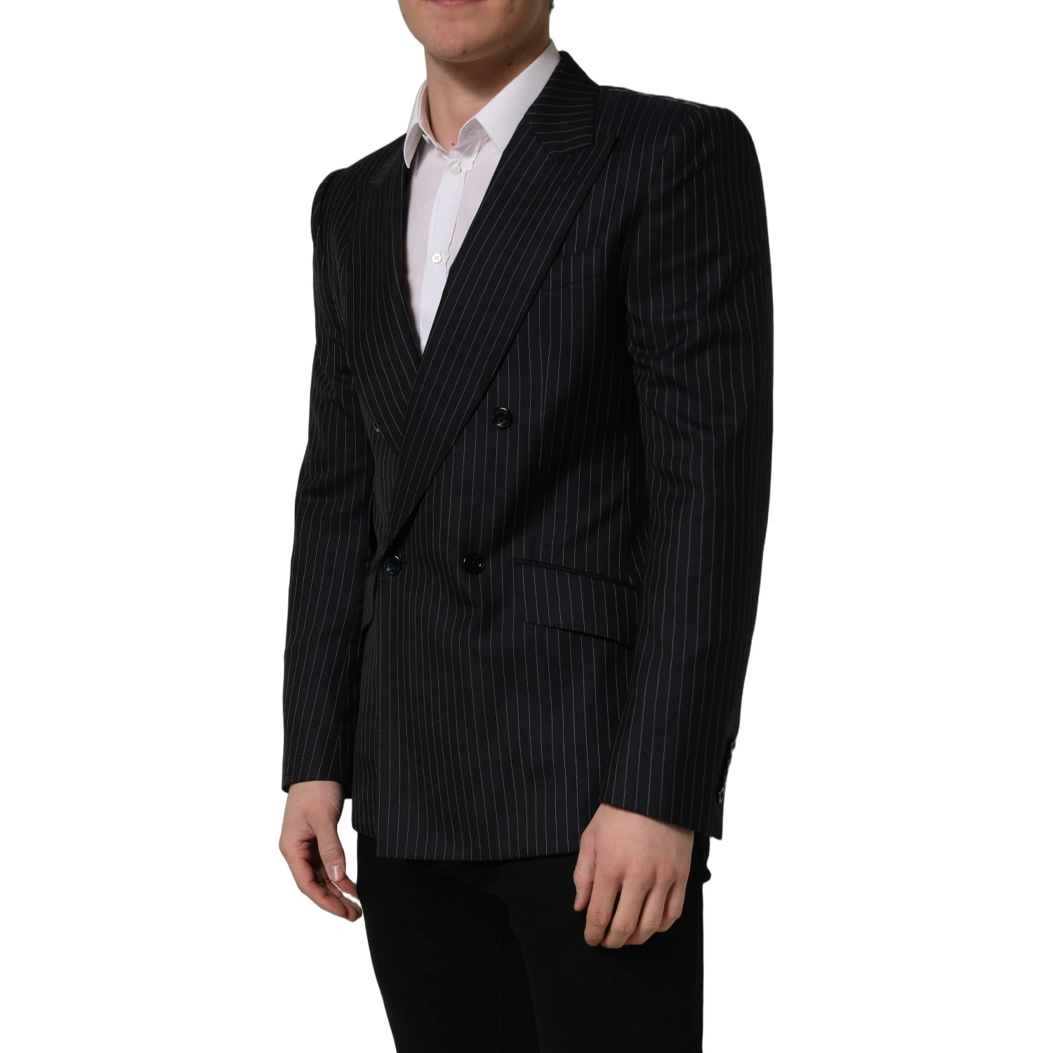 Black Stripes Wool Double Breasted Jacket