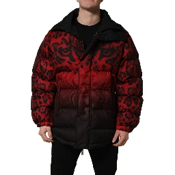 Red Black Reversible Animal Print Puffer Coat Jacket