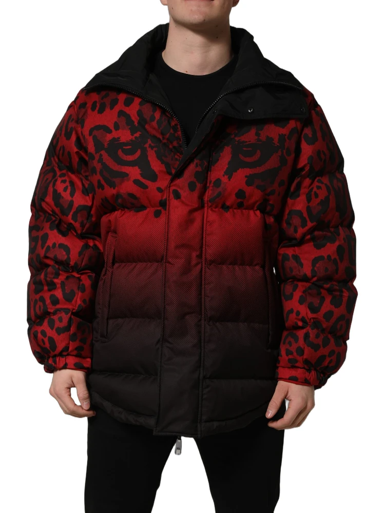 Red Black Reversible Animal Print Puffer Coat Jacket