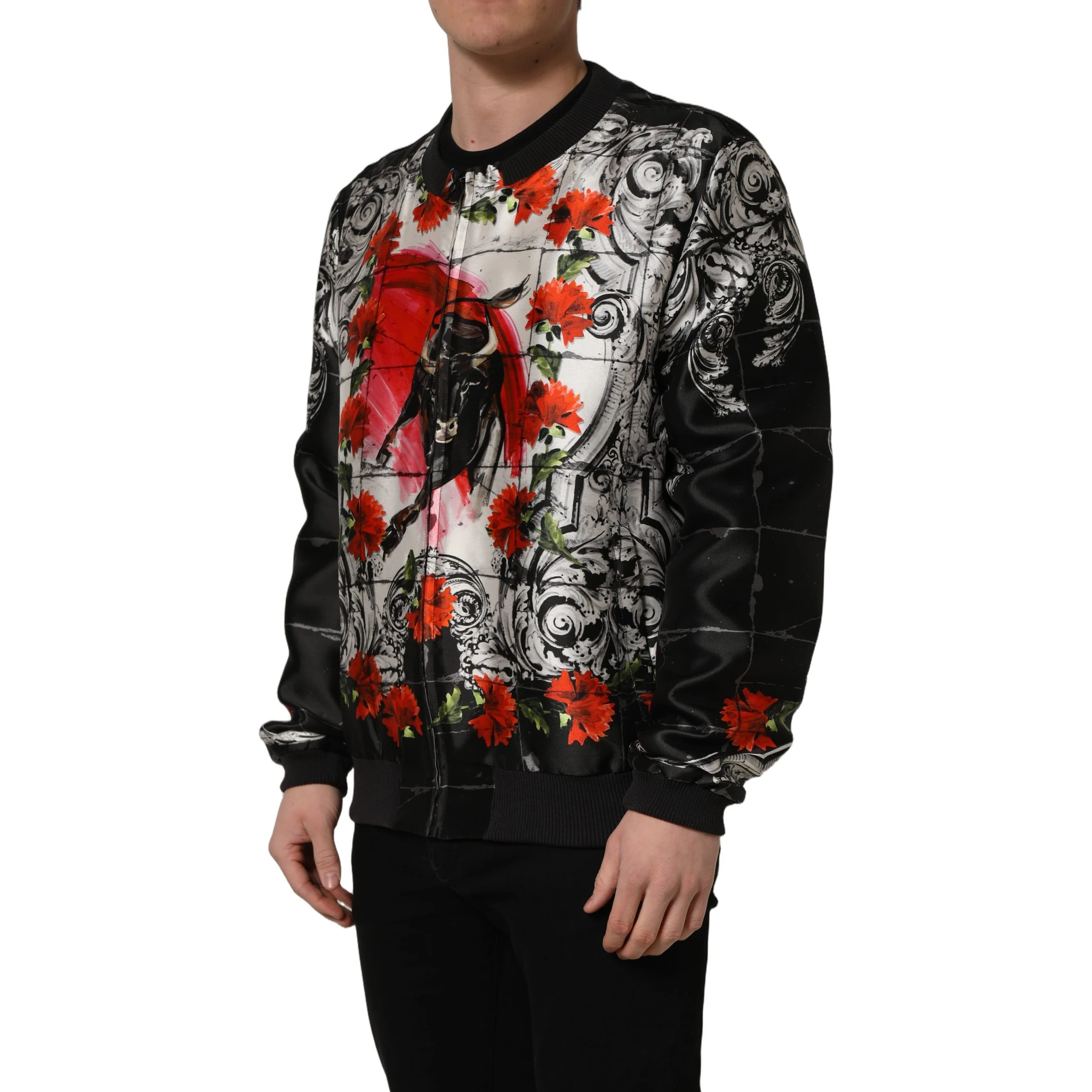 Multicolor Majolica Bull Print Bomber Jacket