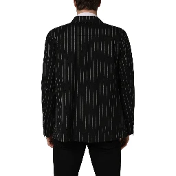 Black Stripes Wool Double Breasted Jacket