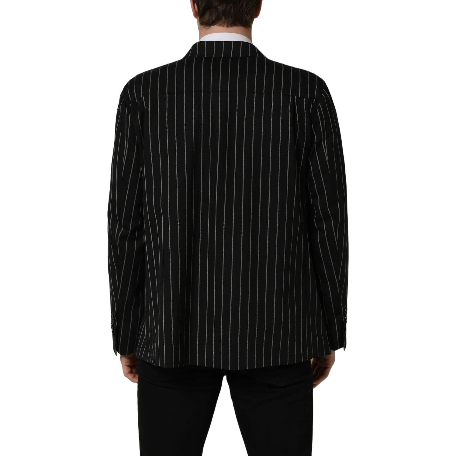 Black Stripes Wool Double Breasted Jacket