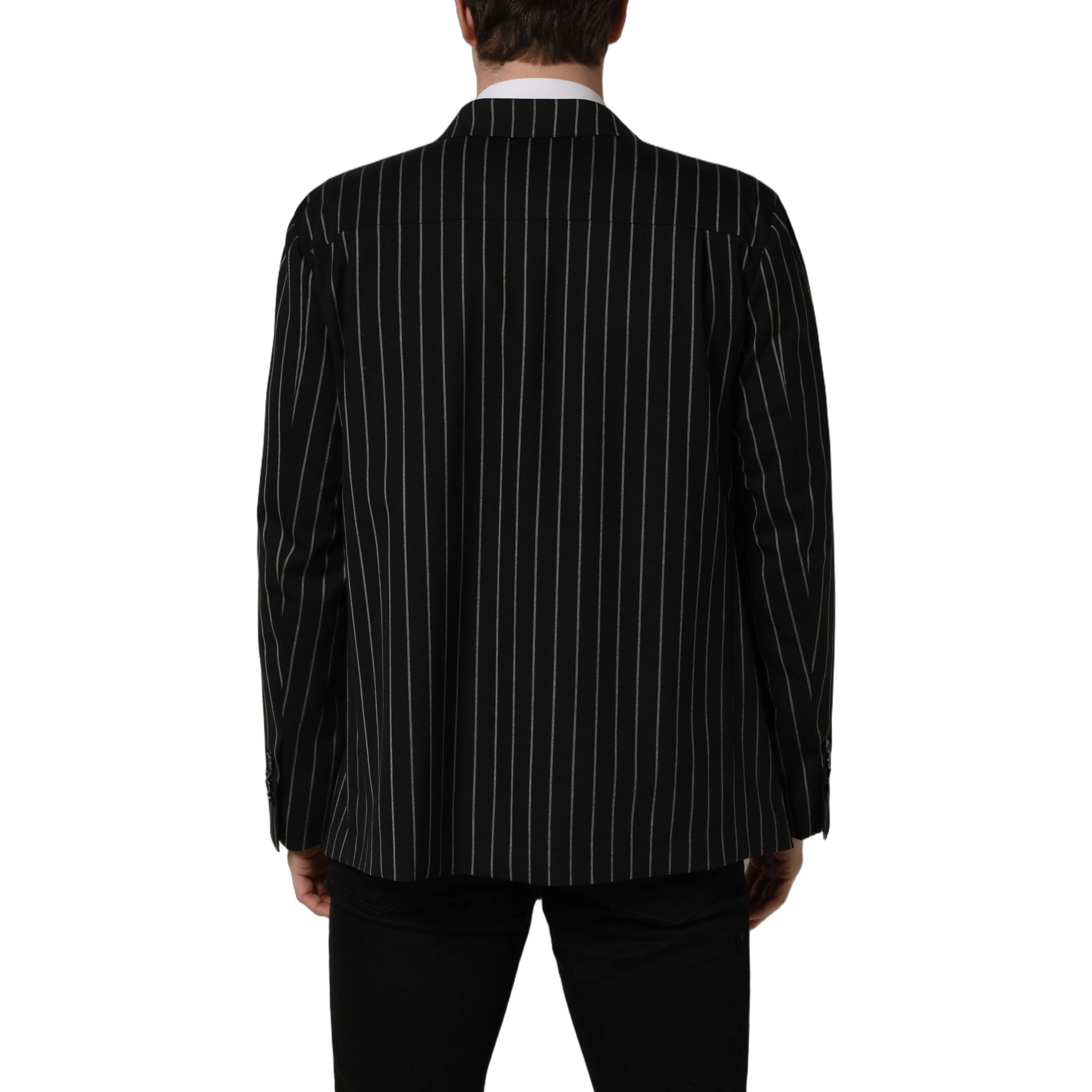 Black Stripes Wool Double Breasted Jacket