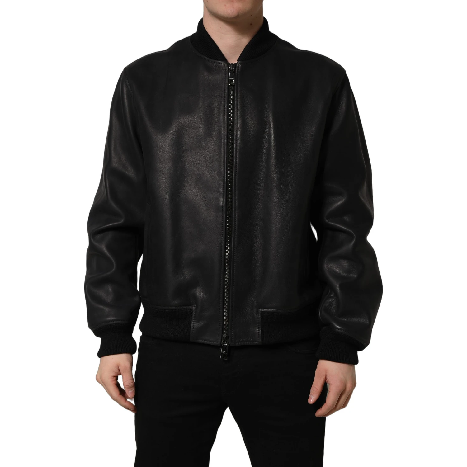 Black Leather Full Zip Men Biker Jacket