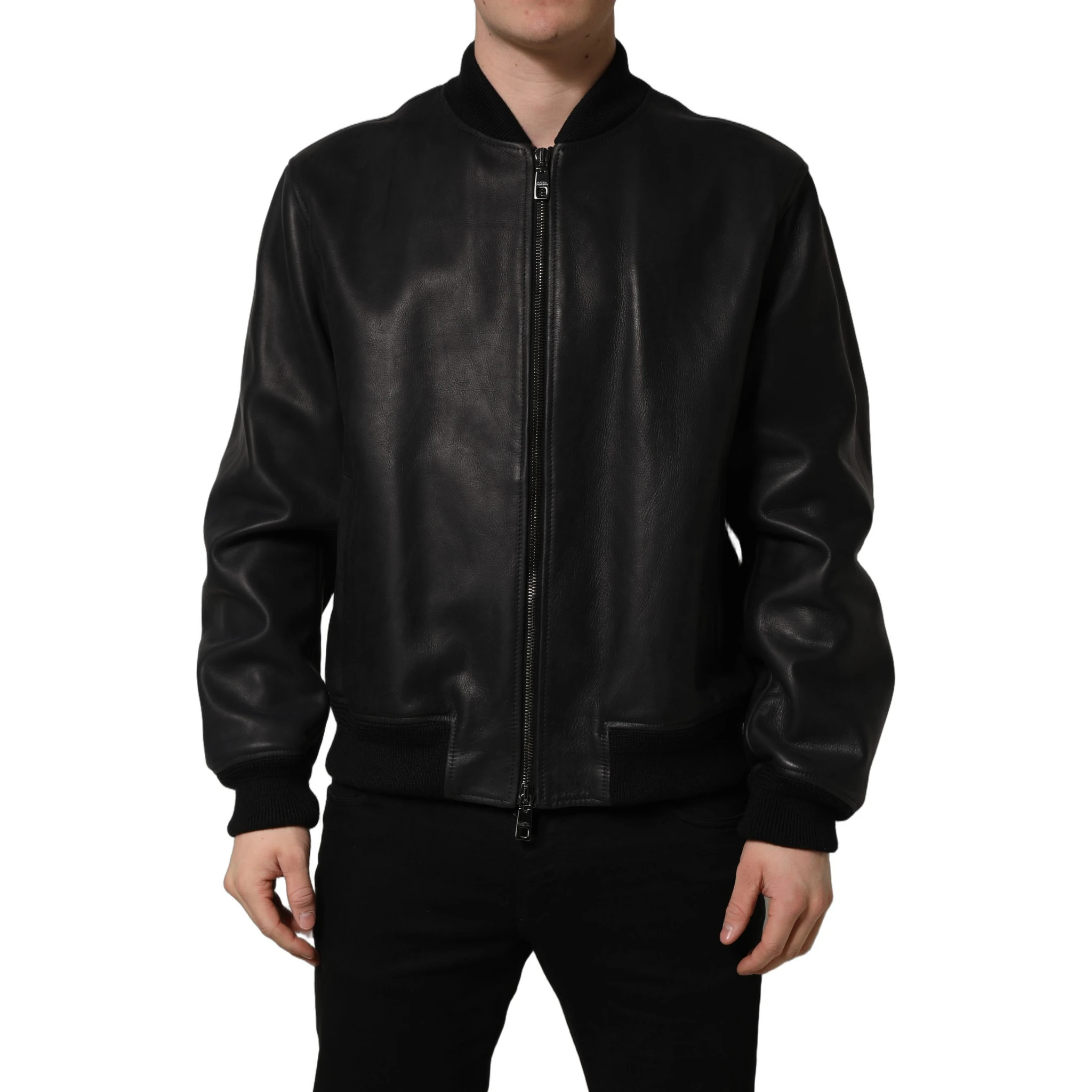 Black Leather Full Zip Men Biker Jacket