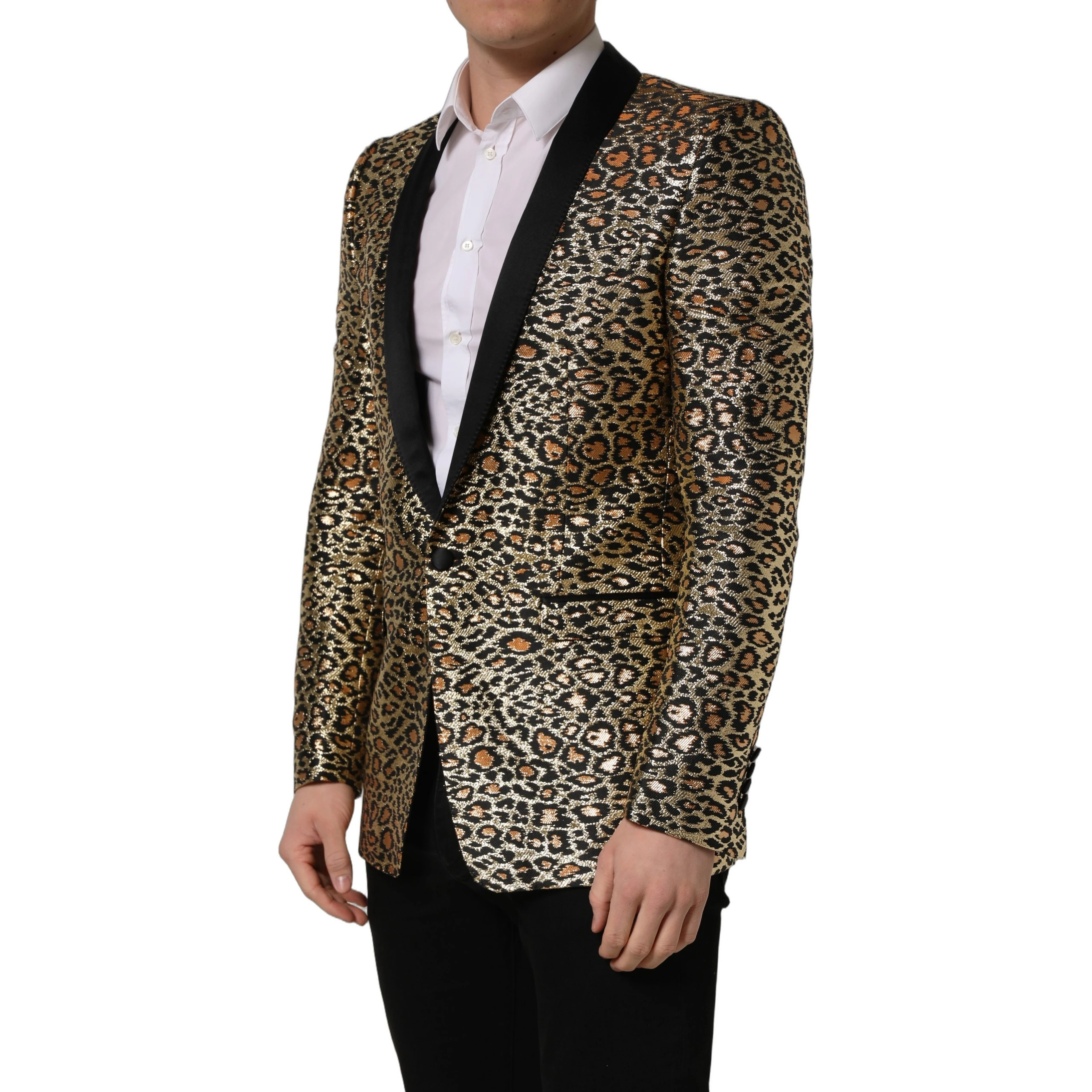 Gold Leopard Single Breasted Men Coat Jacket
