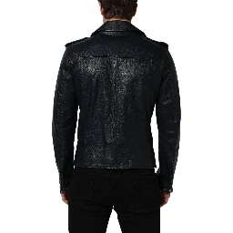 Black Leather Men Biker Coat Goatskin Jacket