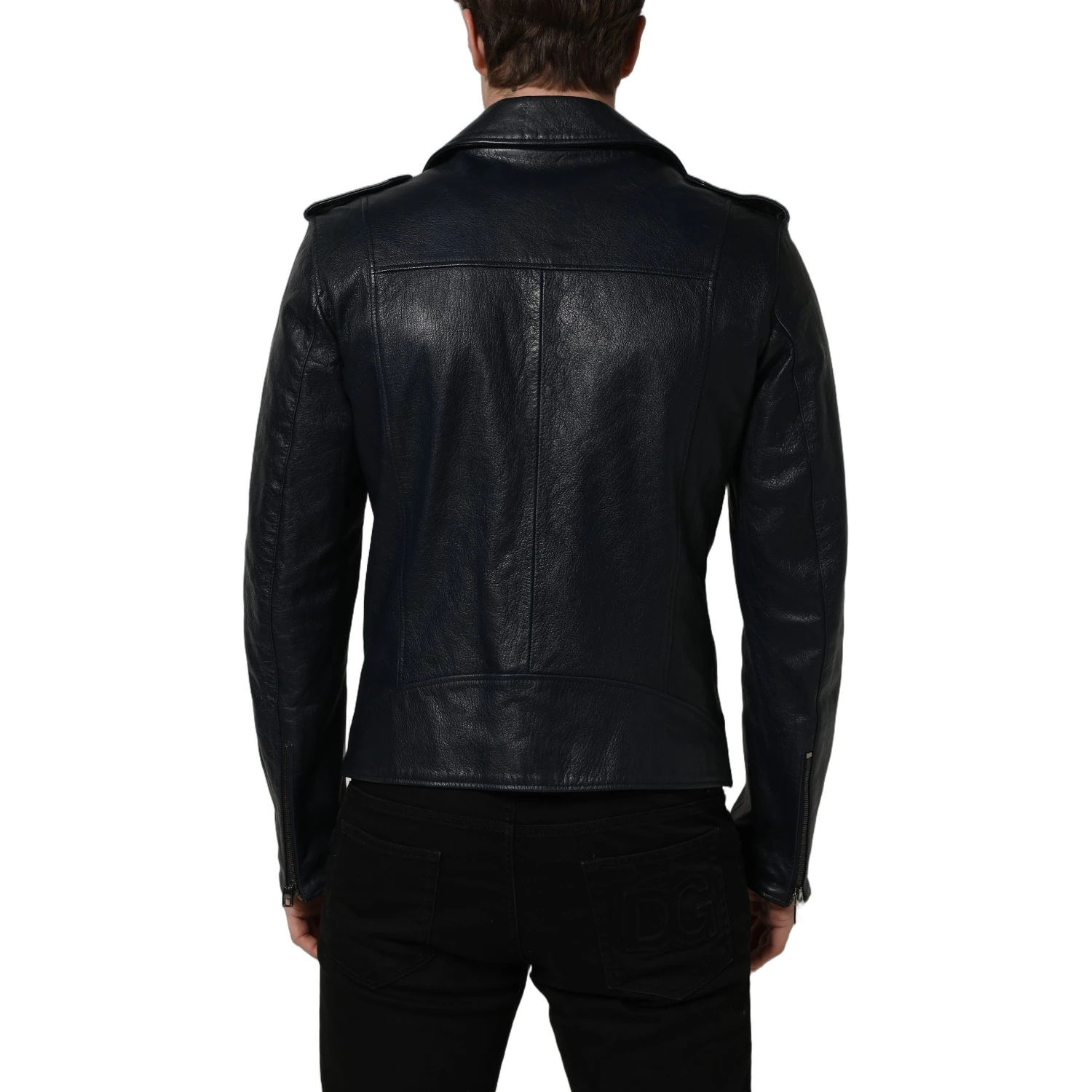 Black Leather Men Biker Coat Goatskin Jacket