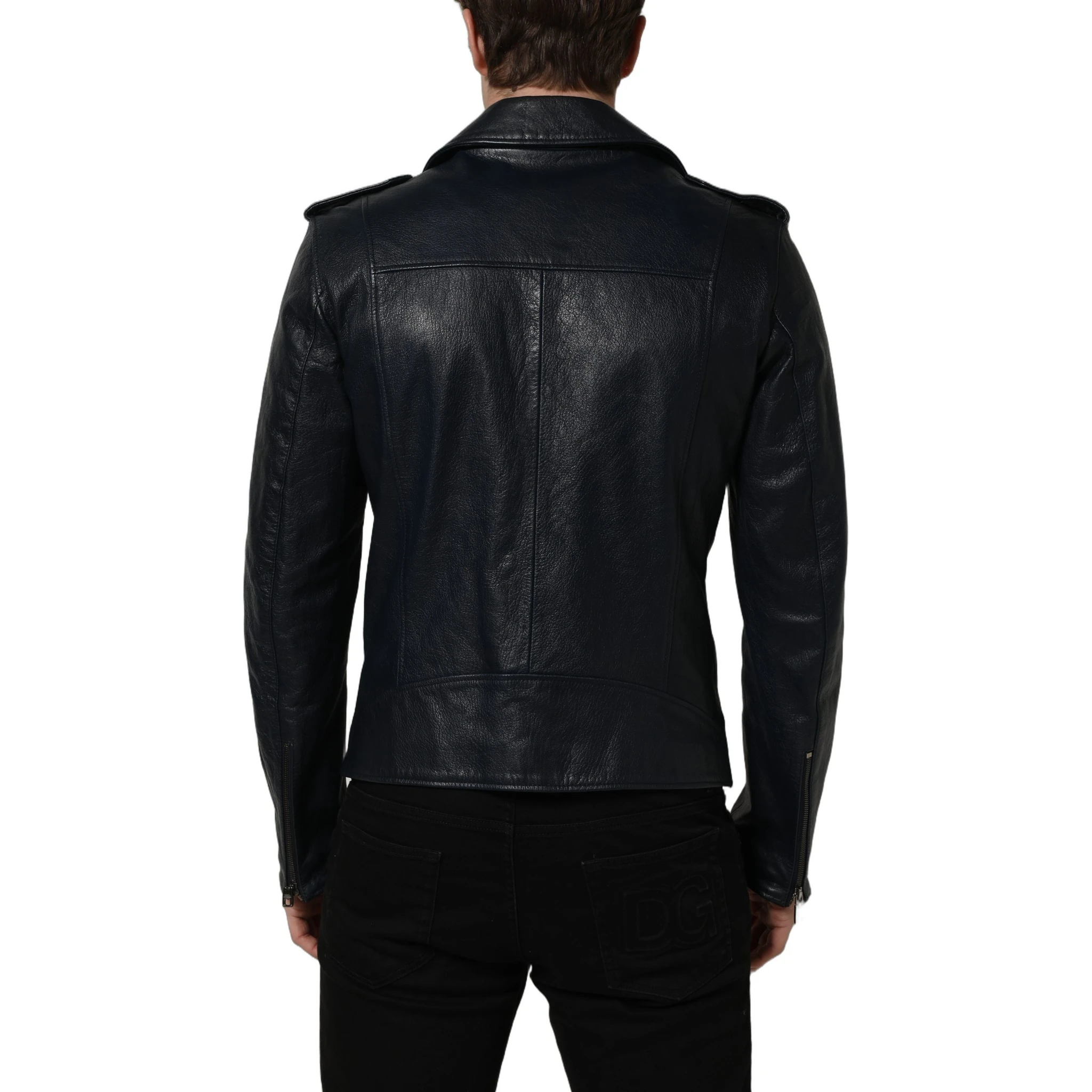 Black Leather Men Biker Coat Goatskin Jacket