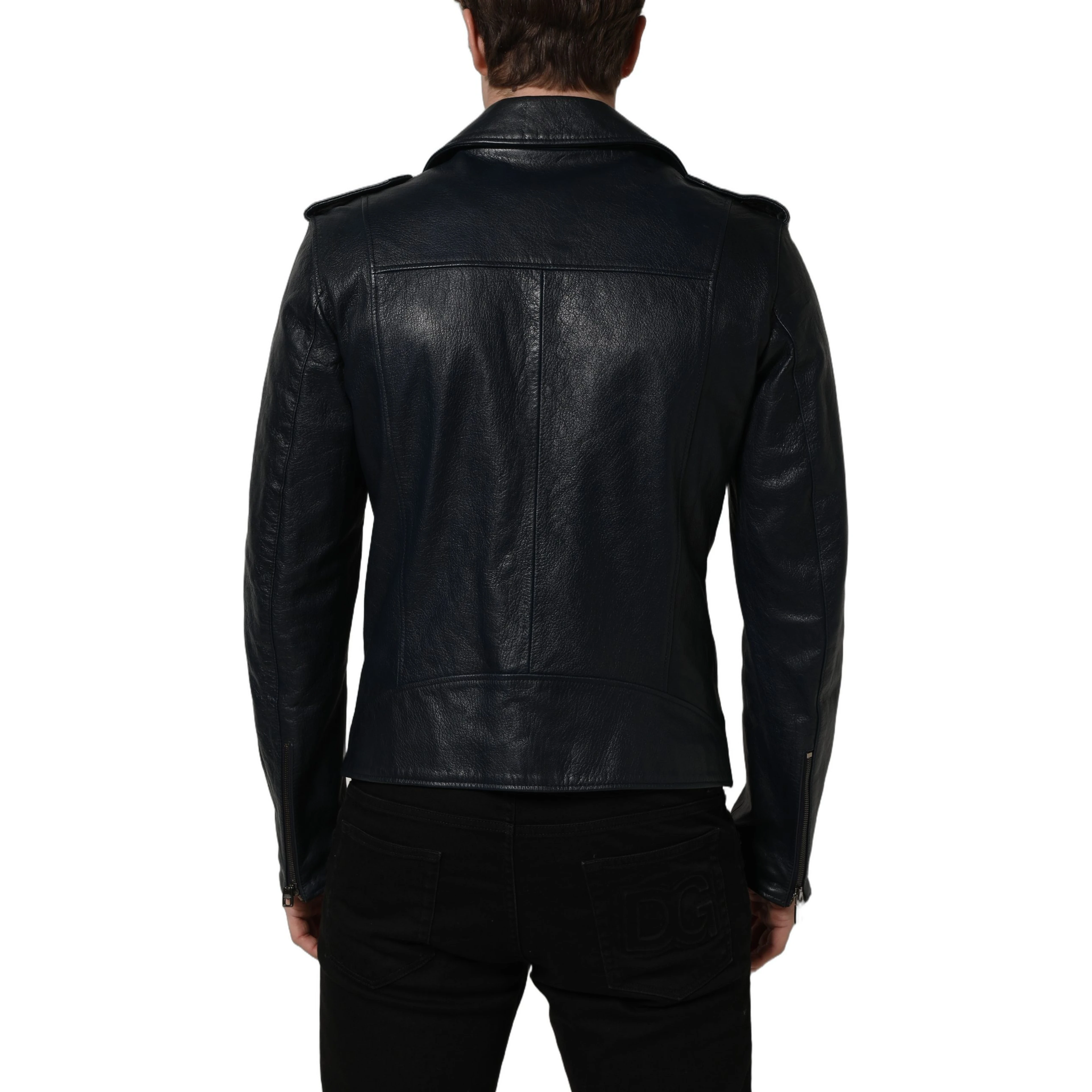 Black Leather Men Biker Coat Goatskin Jacket