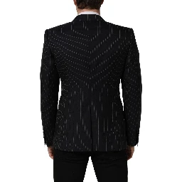 Black Stripes Wool Double Breasted Jacket