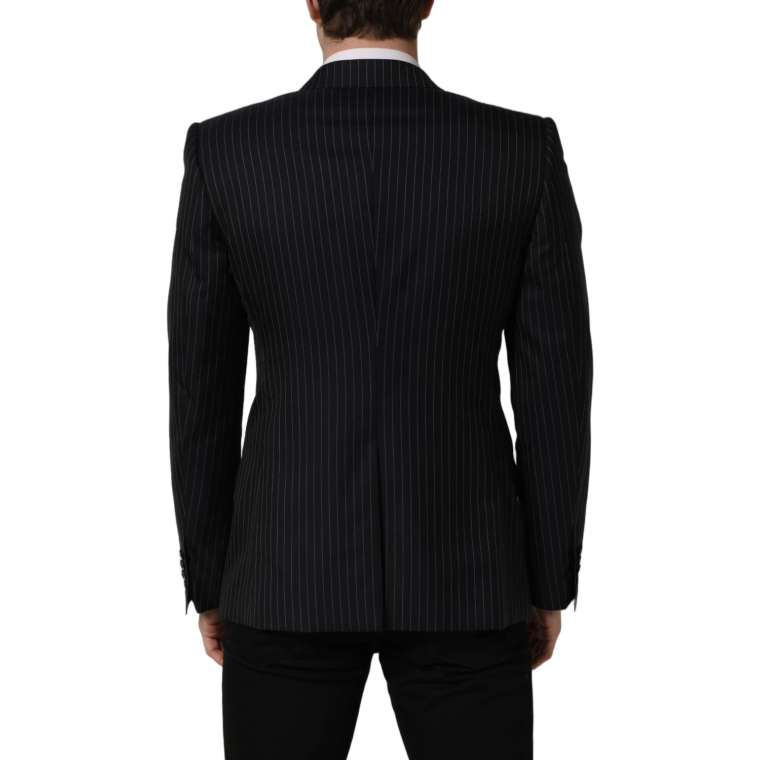 Black Stripes Wool Double Breasted Jacket