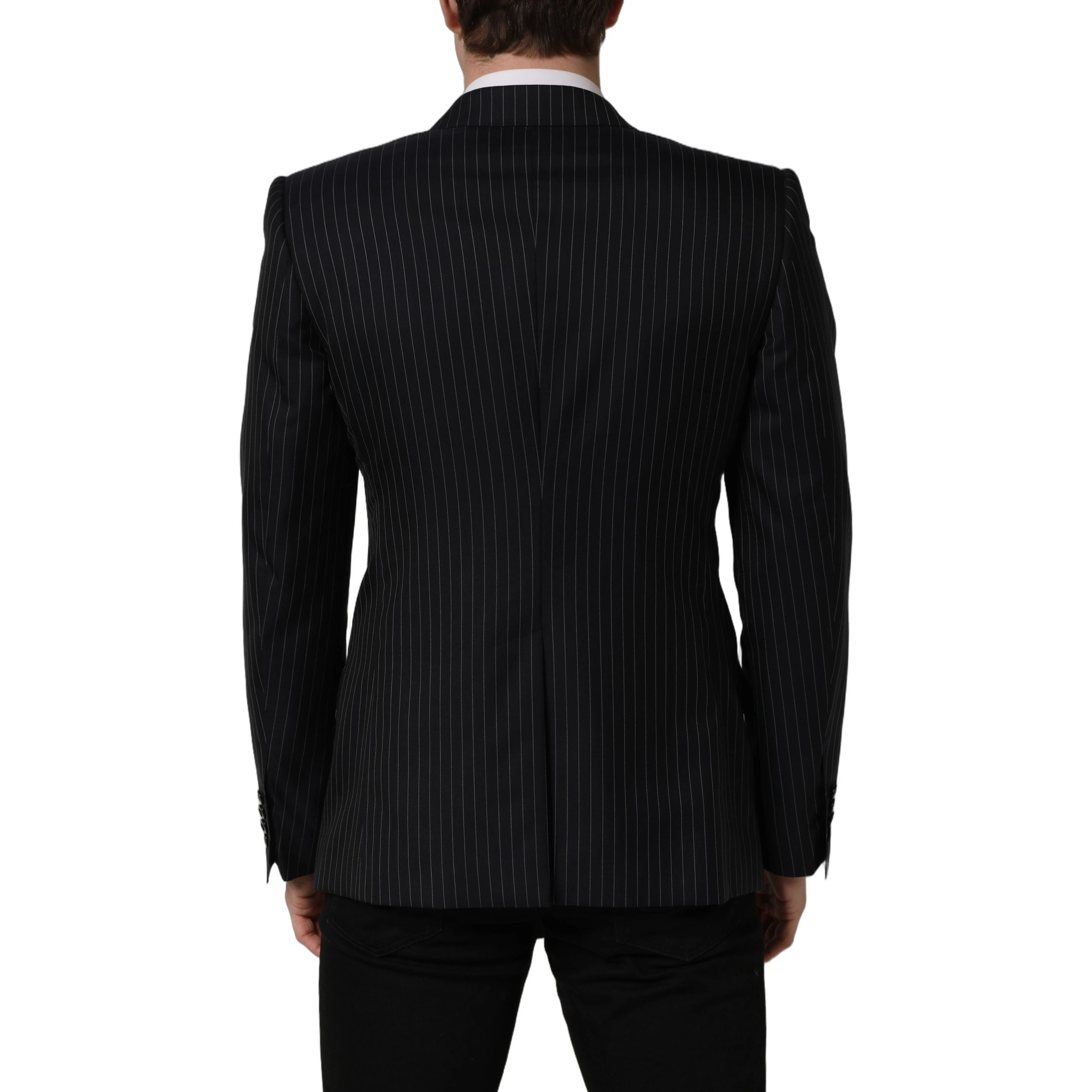 Black Stripes Wool Double Breasted Jacket