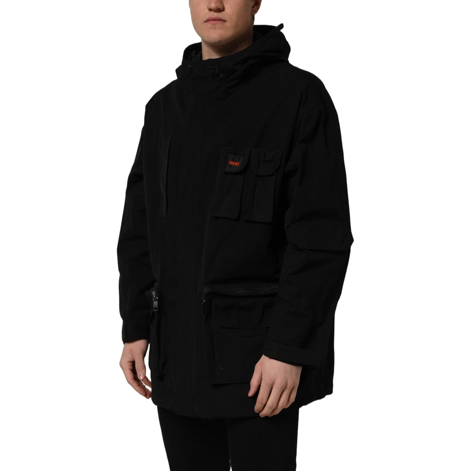 Black Nylon Men Hooded Windbreaker Jacket