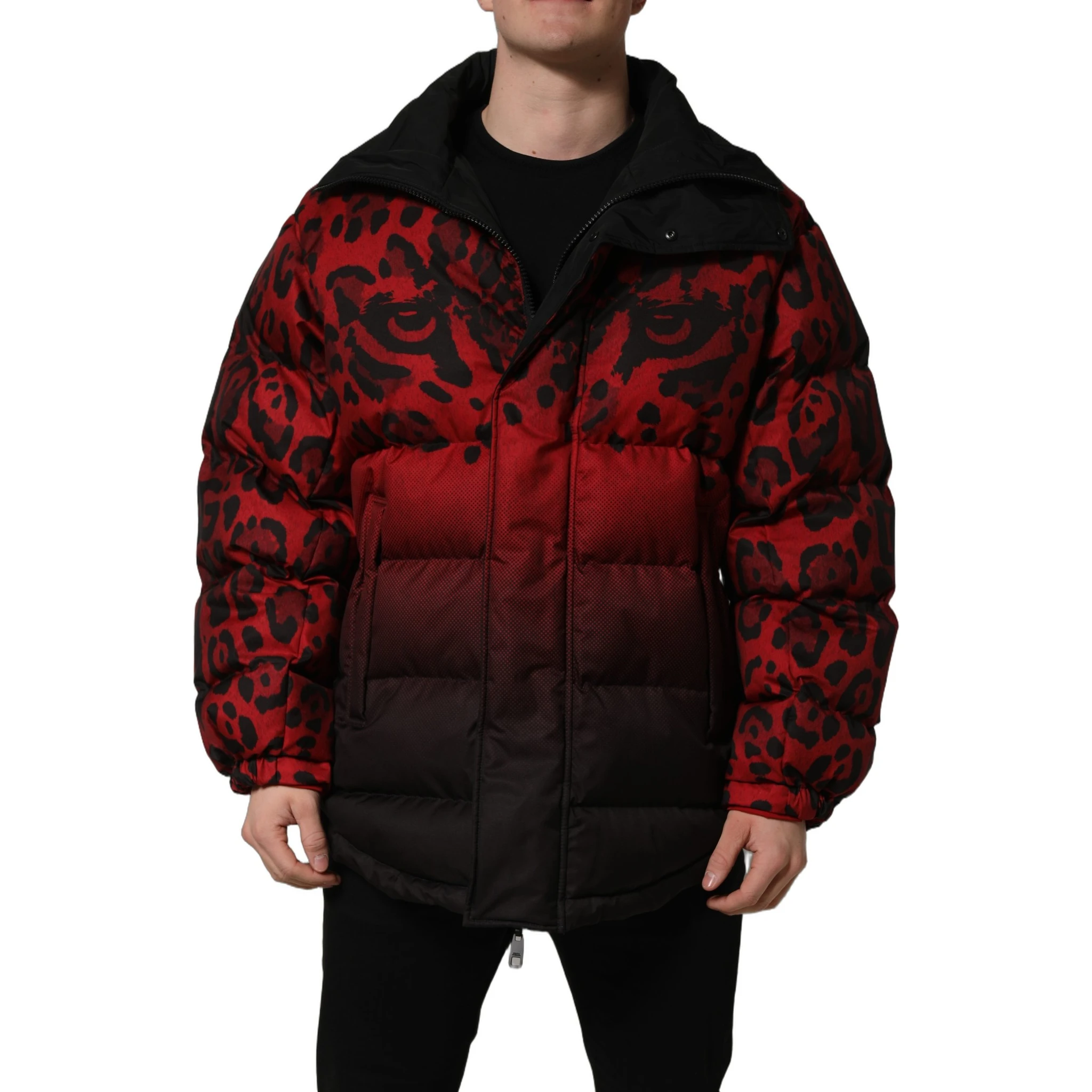 Red Black Reversible Animal Print Puffer Coat Jacket