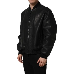 Black Leather Full Zip Men Biker Jacket