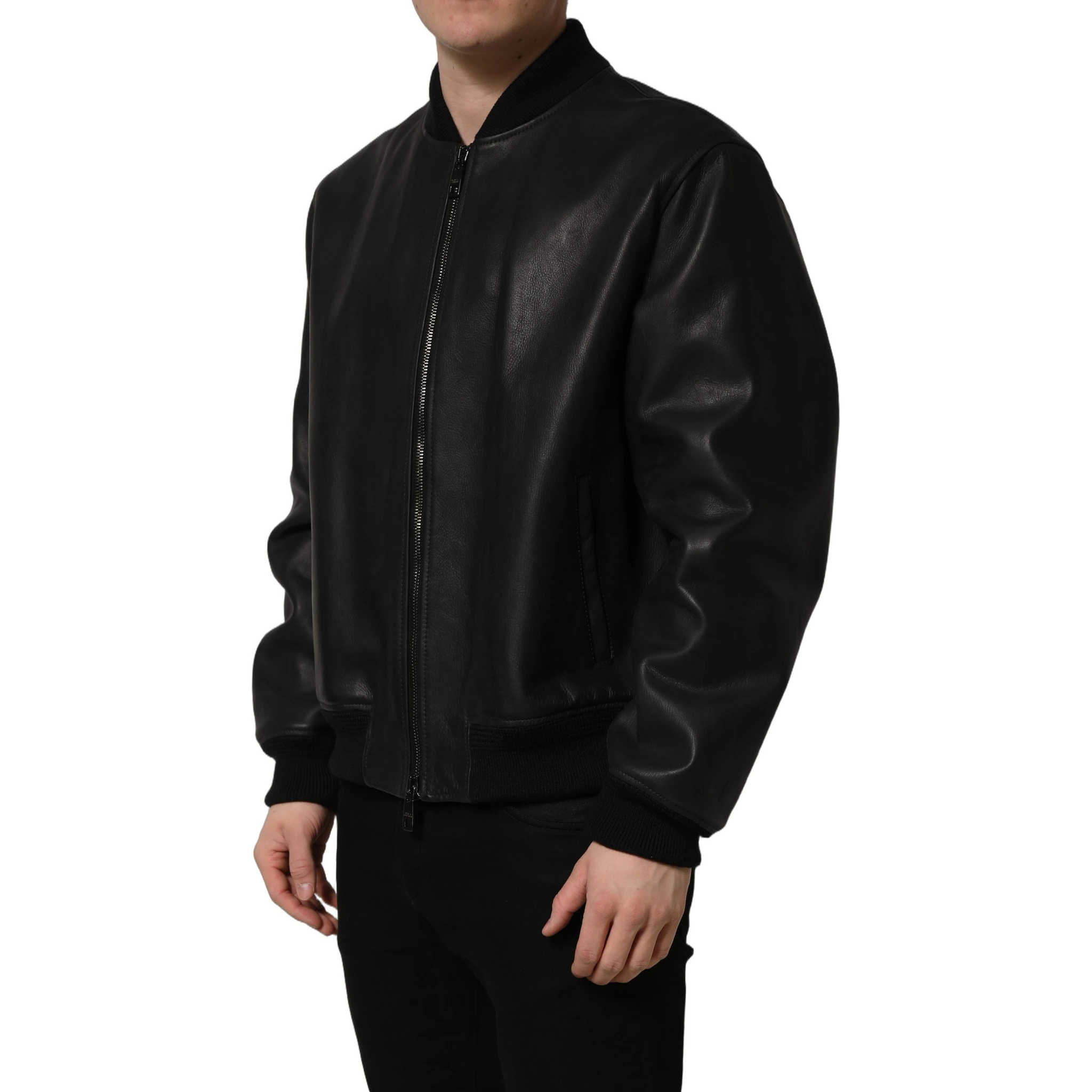 Black Leather Full Zip Men Biker Jacket