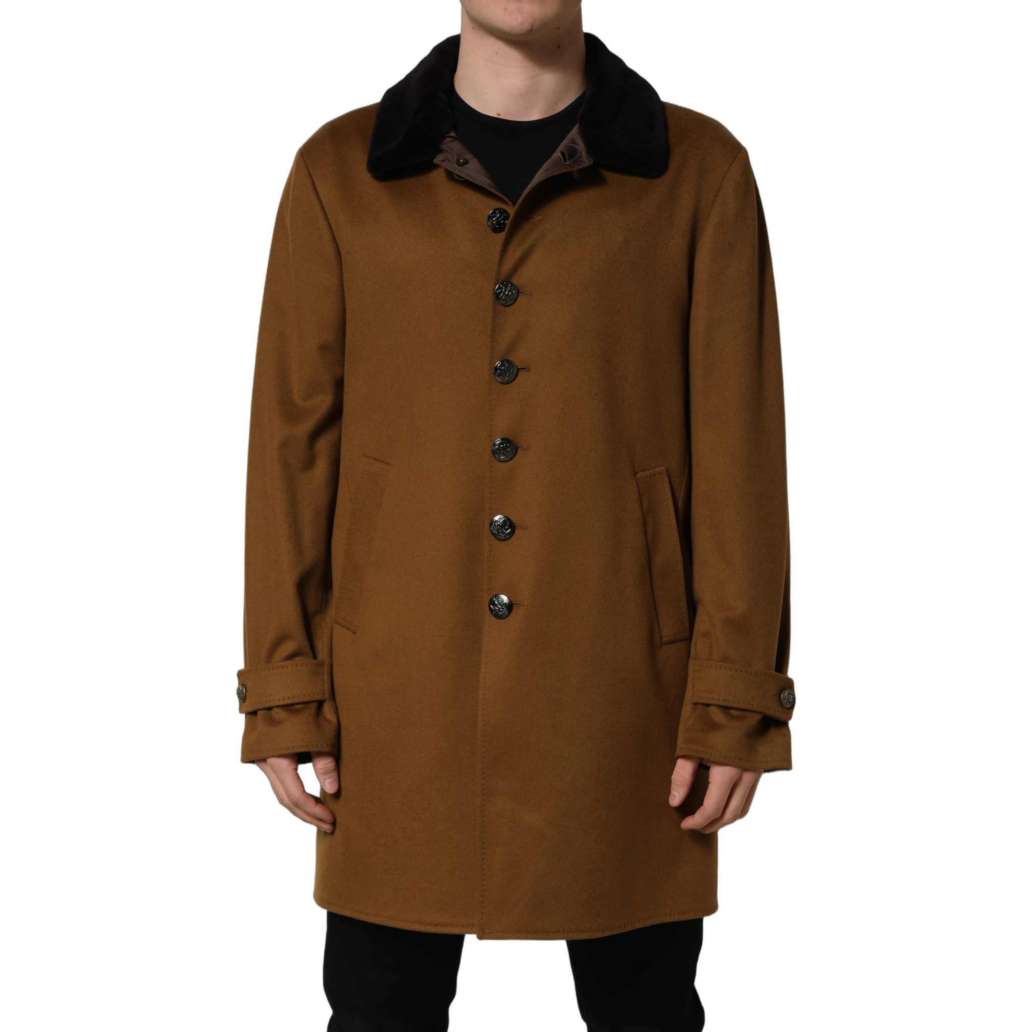 Brown Cashmere Mink Fur Men Overcoat Jacket