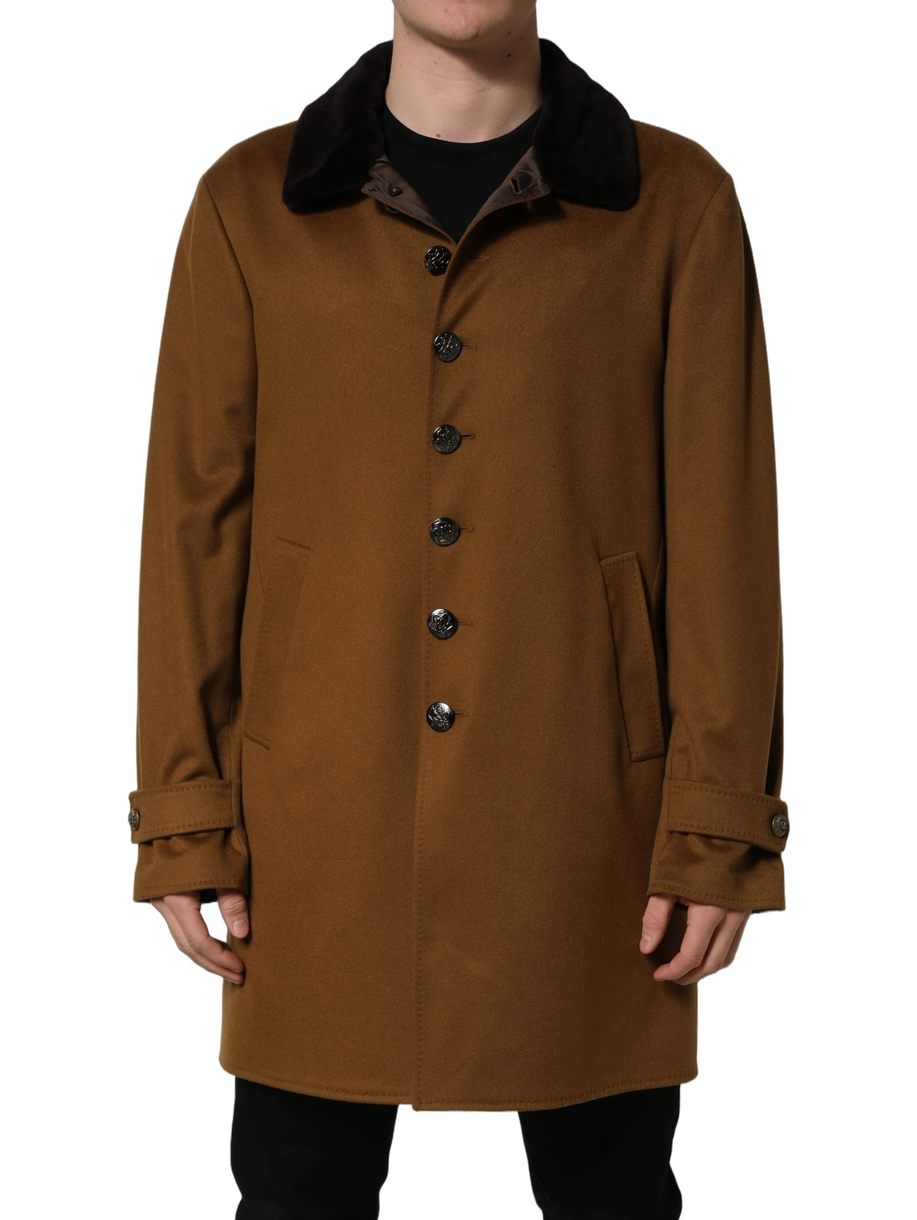 Brown Cashmere Mink Fur Men Overcoat Jacket