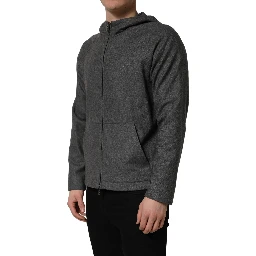 Gray Cotton Men Hooded Full Zip Bomber Jacket