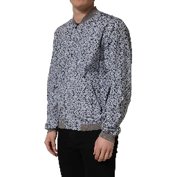 Light Blue Cotton Car Print Bomber Jacket