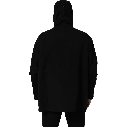 Black Nylon Men Hooded Windbreaker Jacket