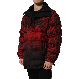 Red Black Reversible Animal Print Puffer Coat Jacket