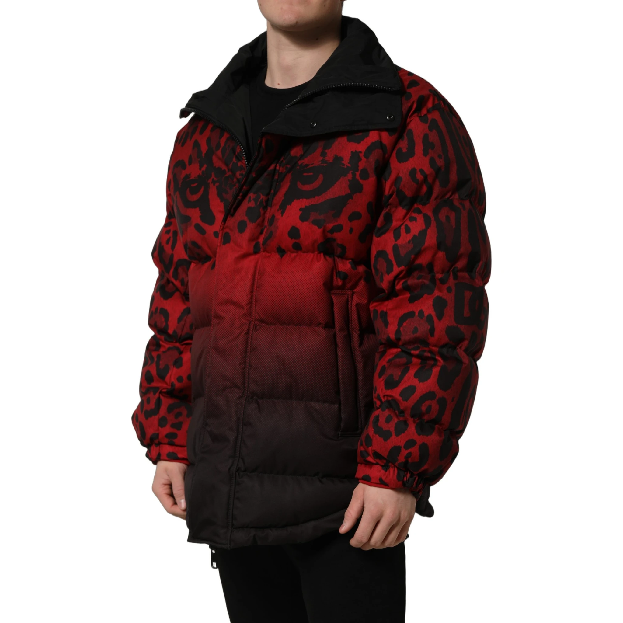 Red Black Reversible Animal Print Puffer Coat Jacket