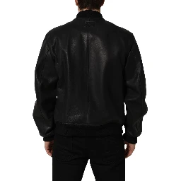 Black Leather Full Zip Men Biker Jacket
