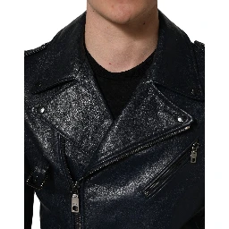 Black Leather Men Biker Coat Goatskin Jacket