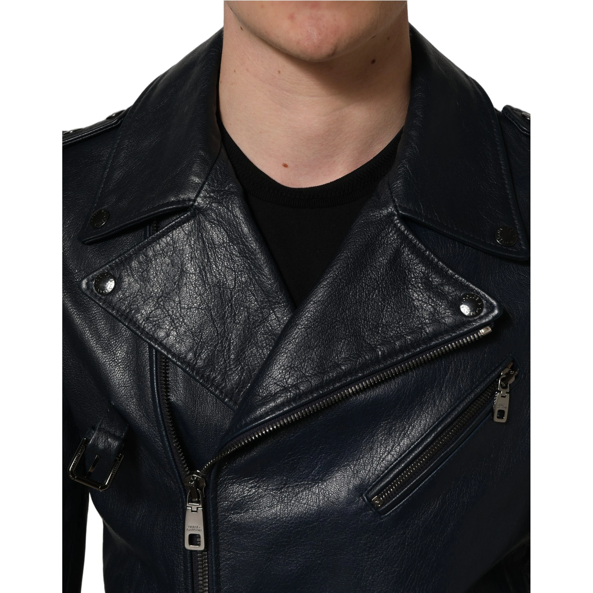 Black Leather Men Biker Coat Goatskin Jacket