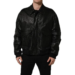 Black Leather Full Zip Men Biker Jacket
