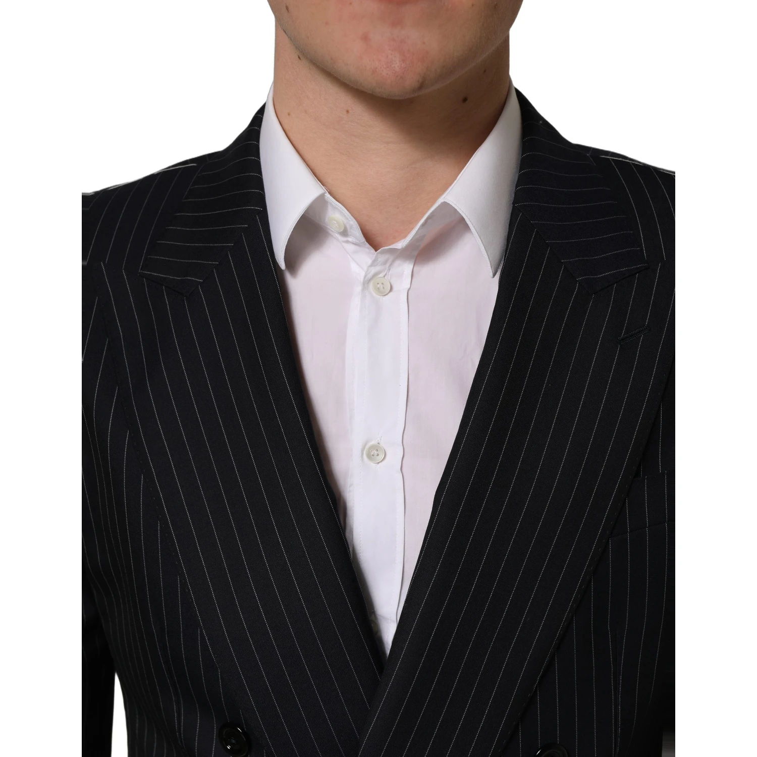 Black Stripes Wool Double Breasted Jacket