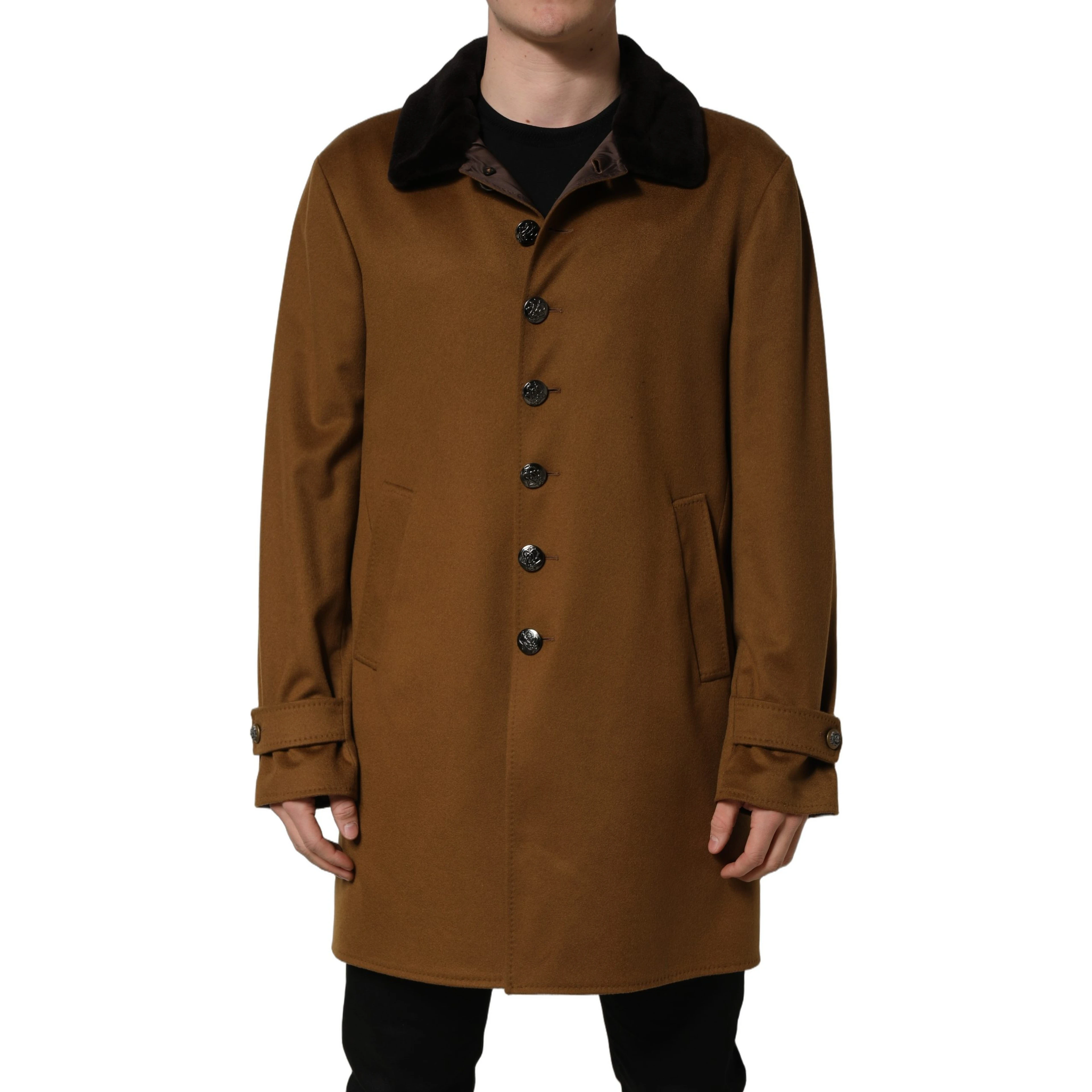 Brown Cashmere Mink Fur Men Overcoat Jacket
