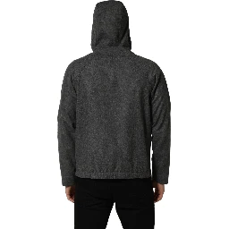 Gray Cotton Men Hooded Full Zip Bomber Jacket