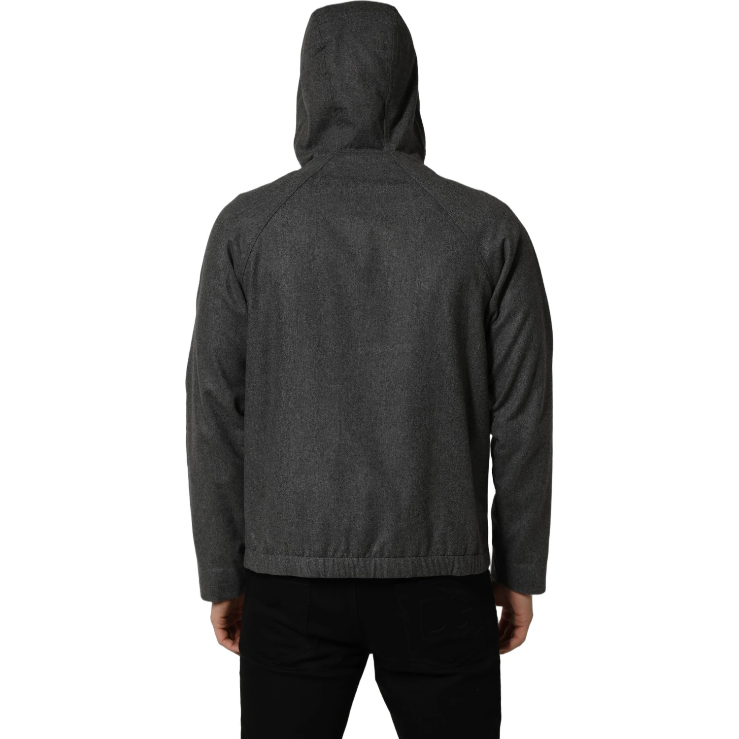 Gray Cotton Men Hooded Full Zip Bomber Jacket