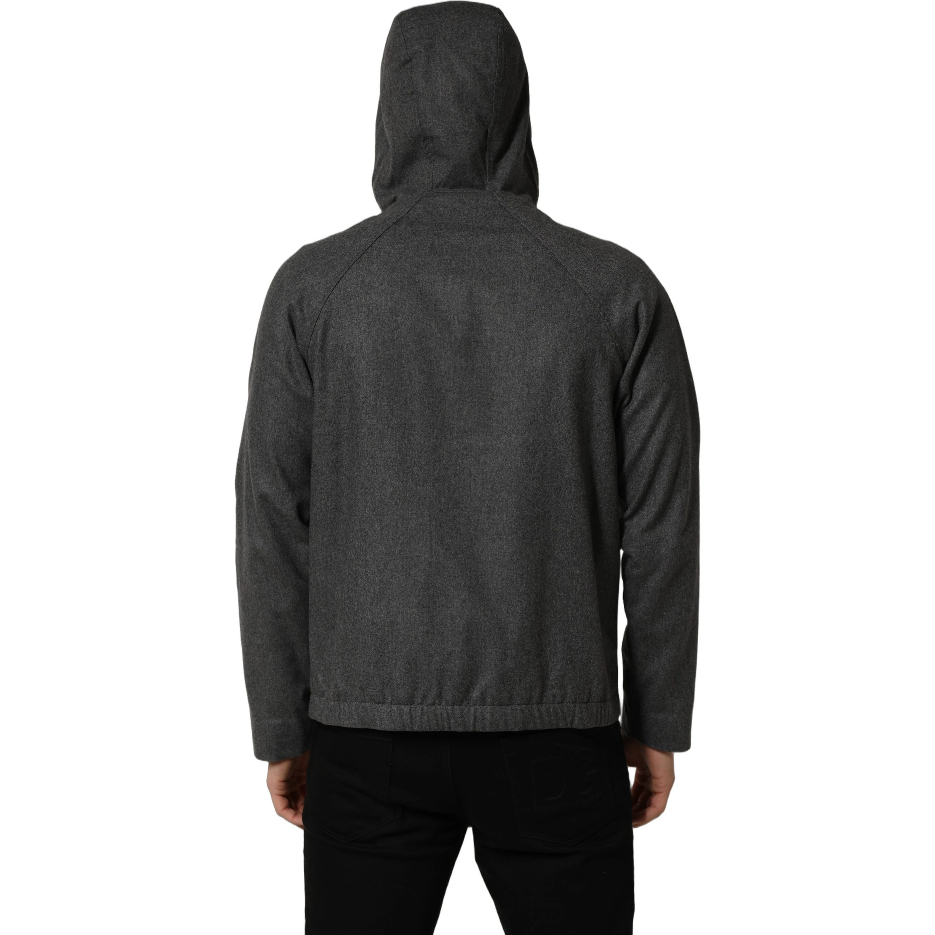 Gray Cotton Men Hooded Full Zip Bomber Jacket