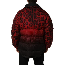 Red Black Reversible Animal Print Puffer Coat Jacket
