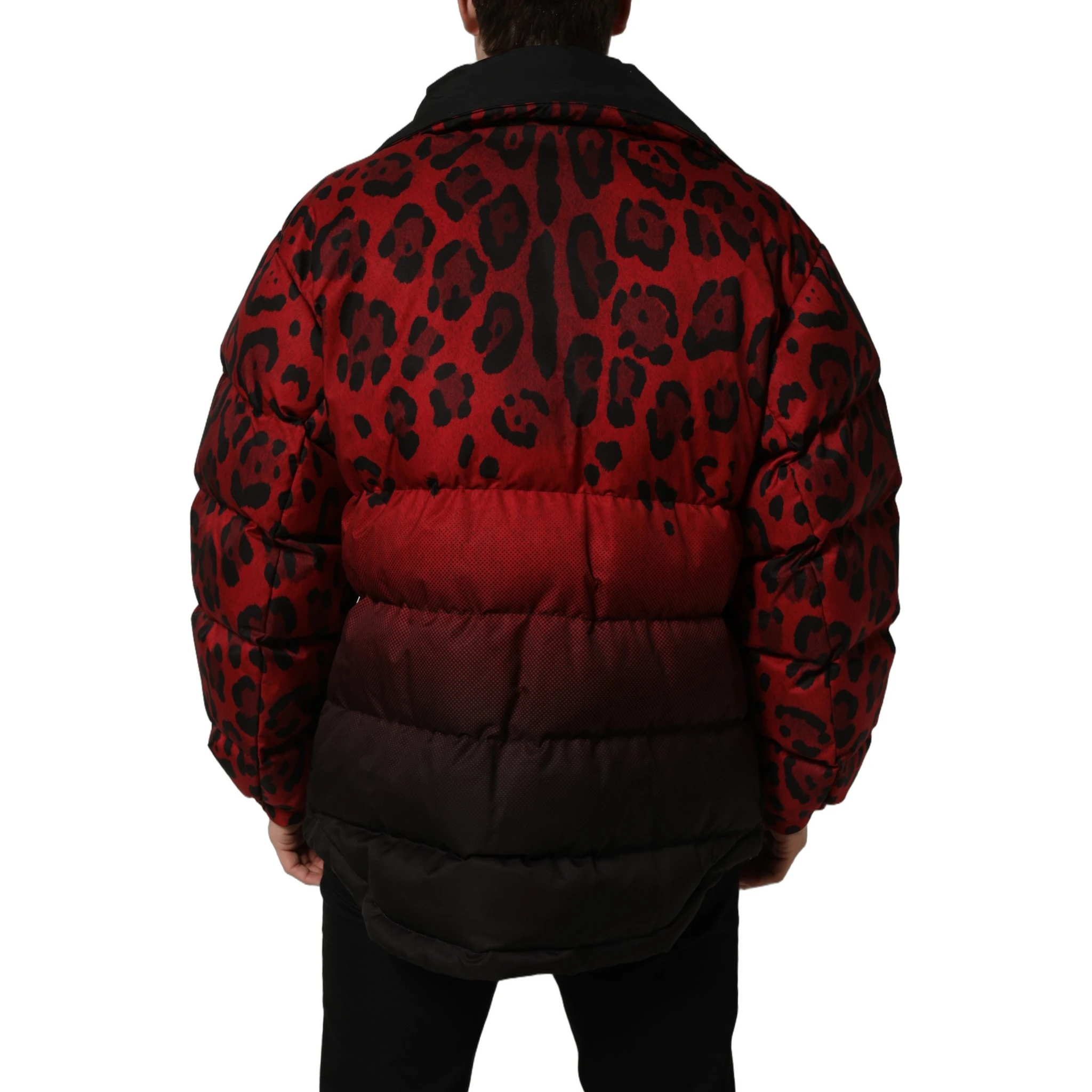 Red Black Reversible Animal Print Puffer Coat Jacket