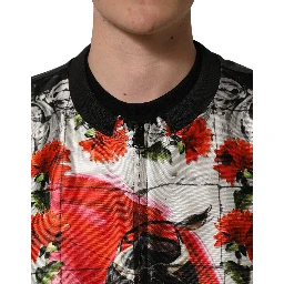 Multicolor Majolica Bull Print Bomber Jacket