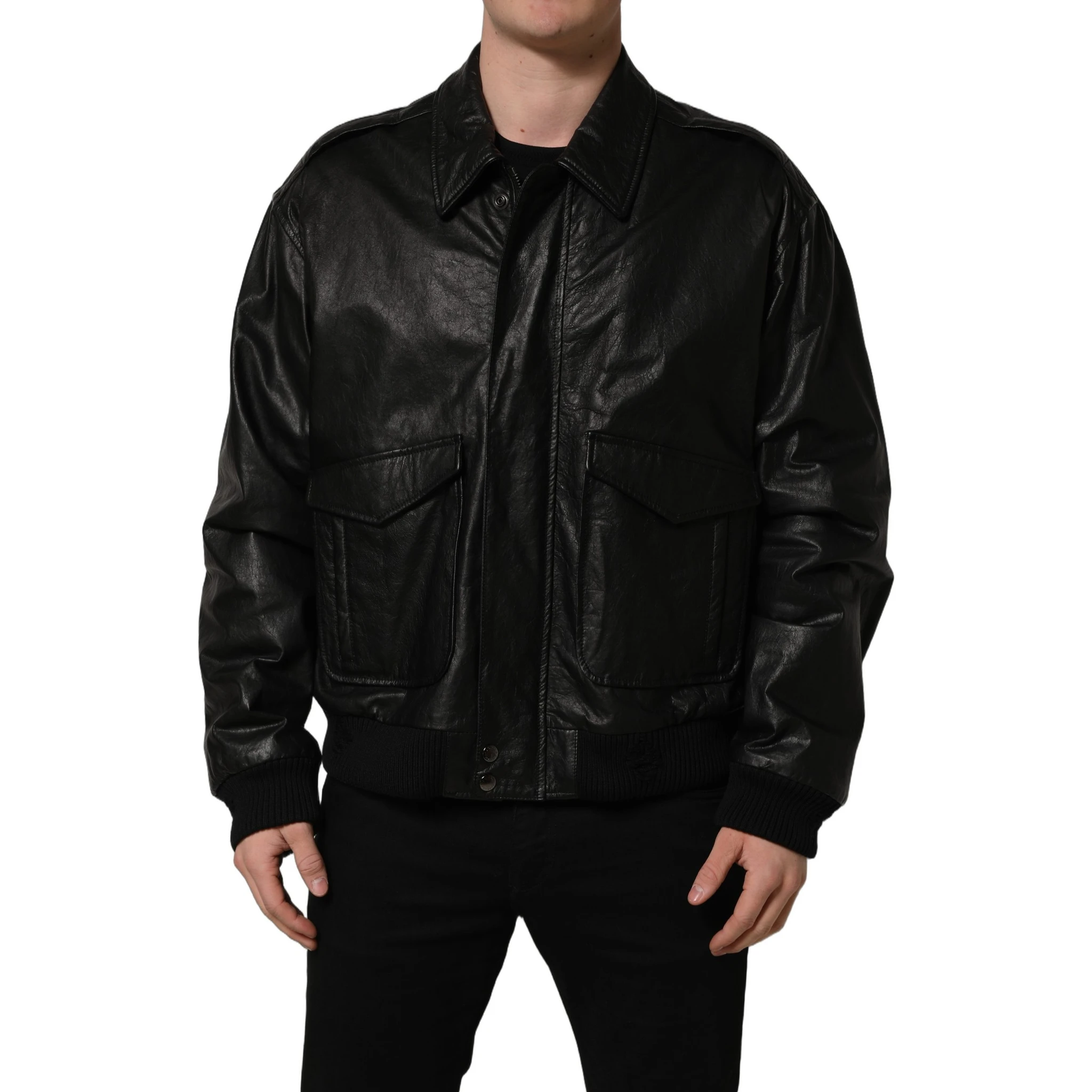 Black Leather Full Zip Men Biker Jacket