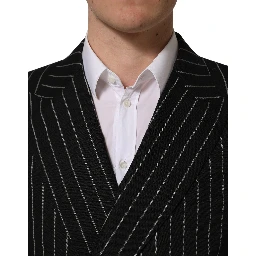 Black Stripes Wool Double Breasted Jacket