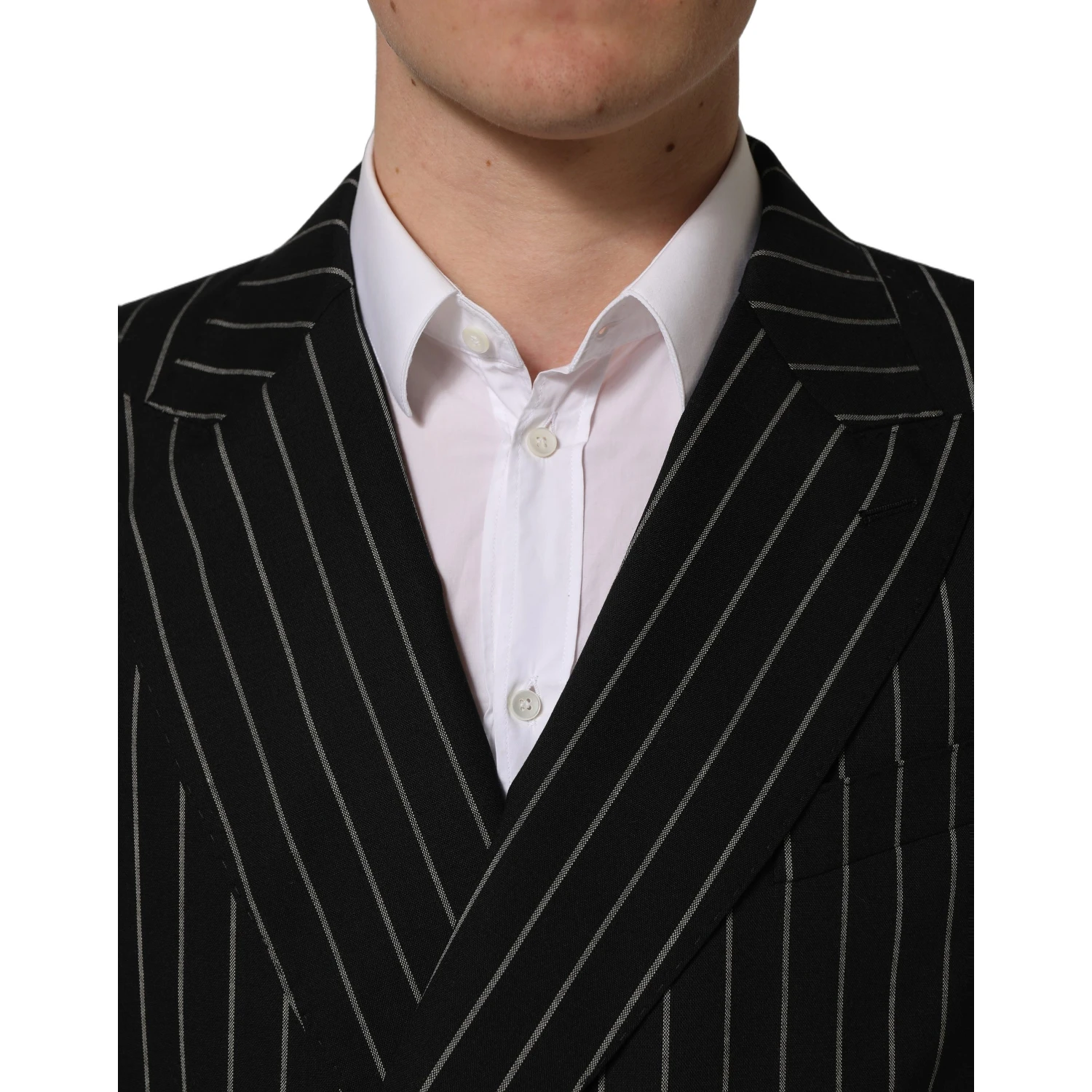 Black Stripes Wool Double Breasted Jacket