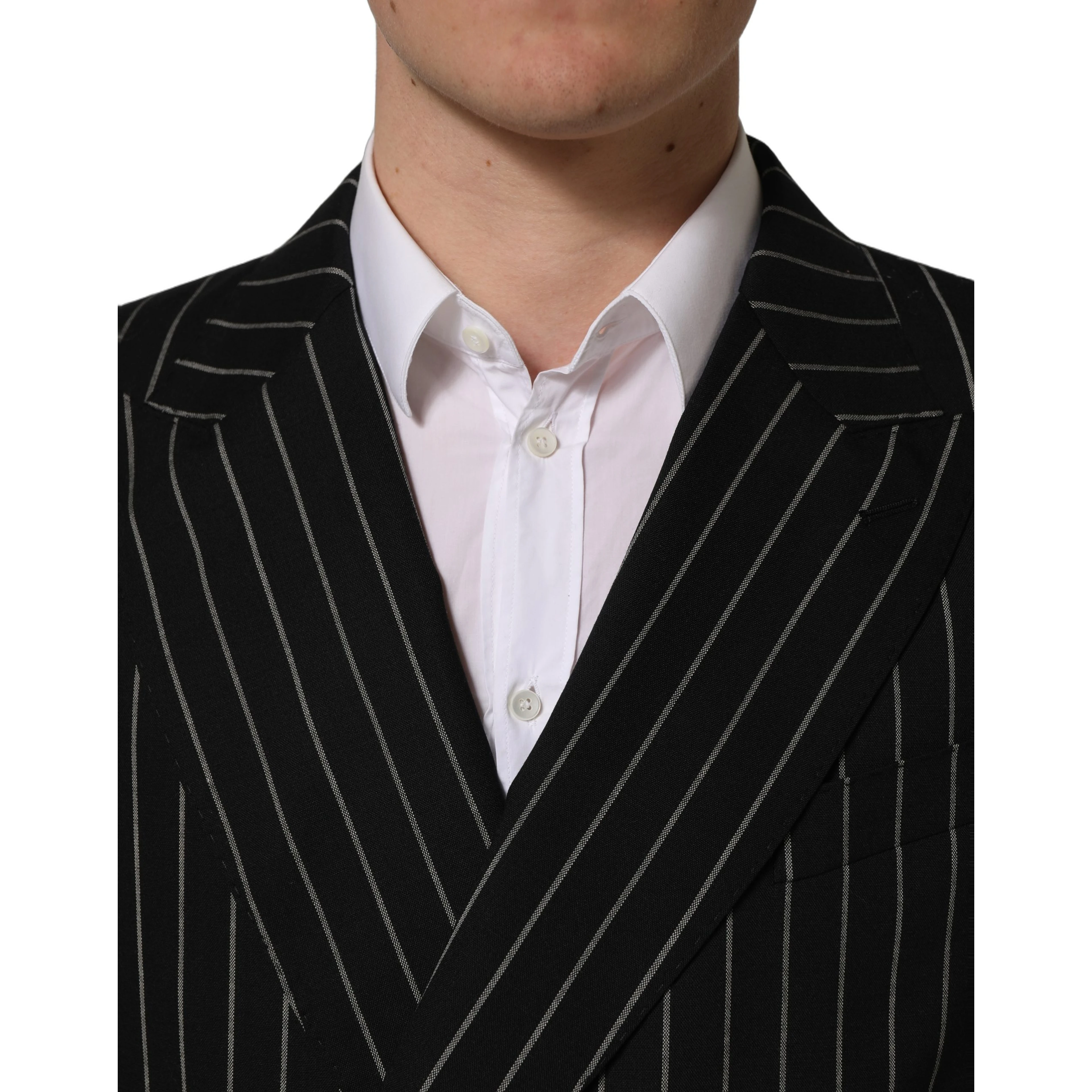 Black Stripes Wool Double Breasted Jacket