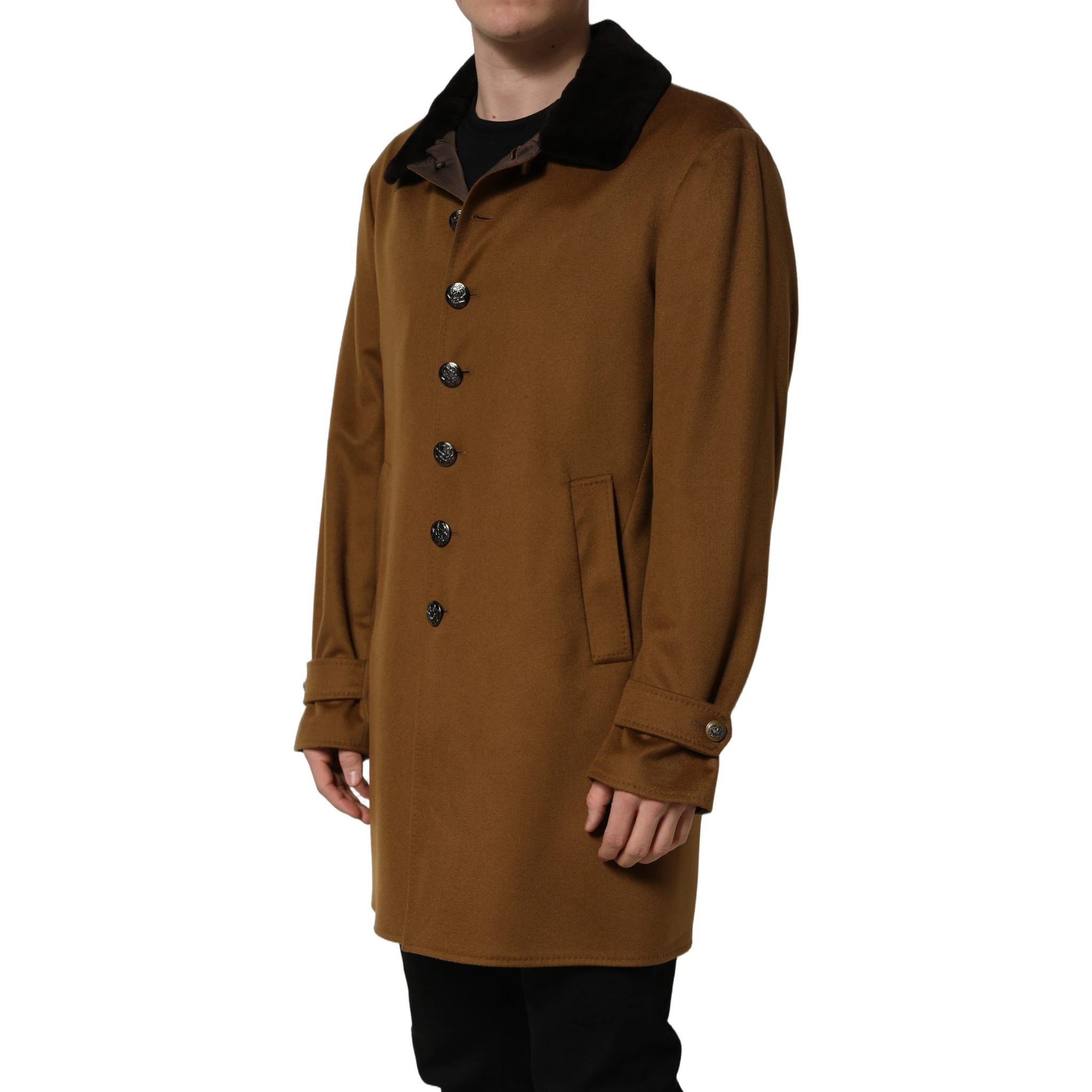 Brown Cashmere Mink Fur Men Overcoat Jacket